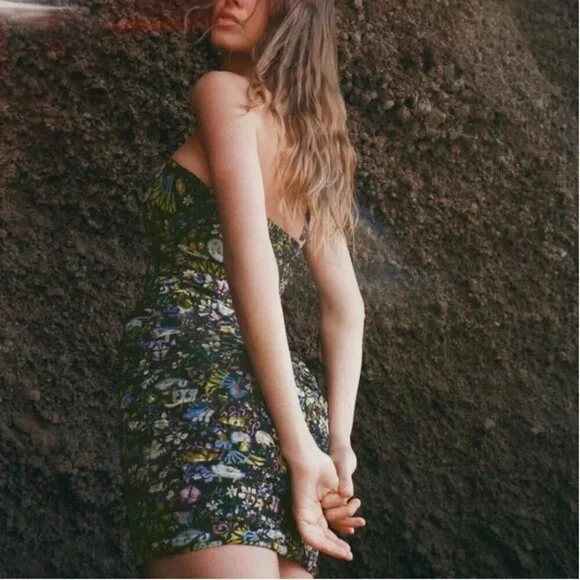 Zara Ruched Floral Tie Up Bodycon Mini Dress Size M NEW WITH TAG! - Picture 7 of 7